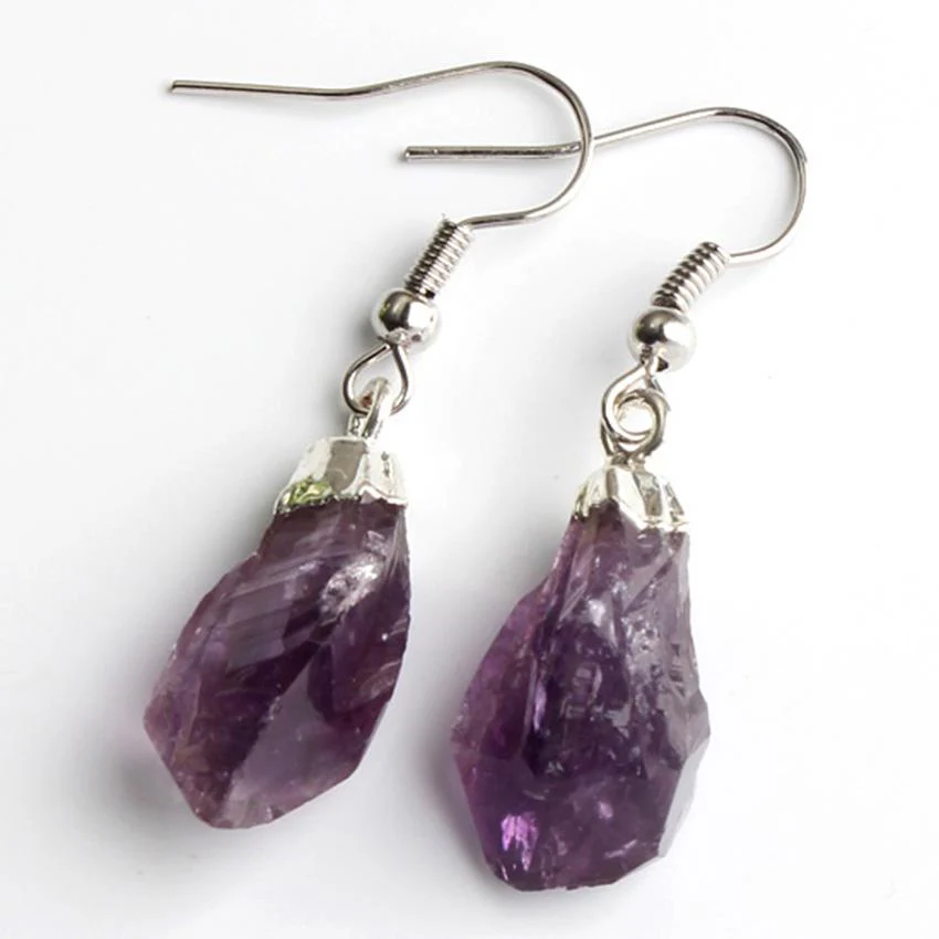 Raw Amethyst Dangle Earrings - Image 3