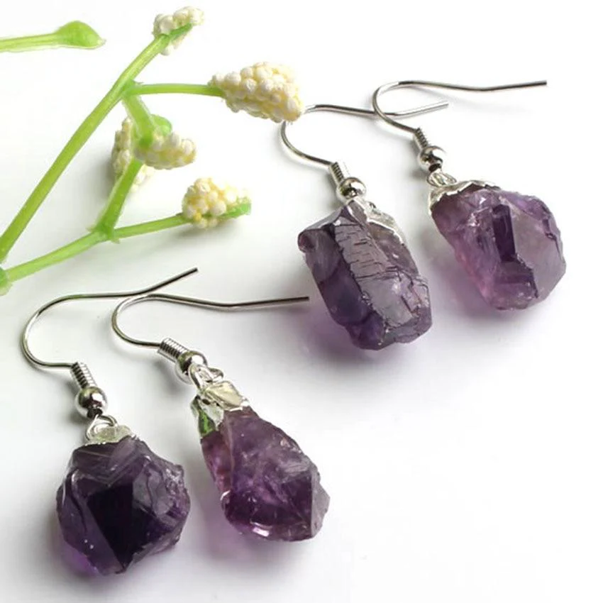 Raw Amethyst Dangle Earrings - Image 5